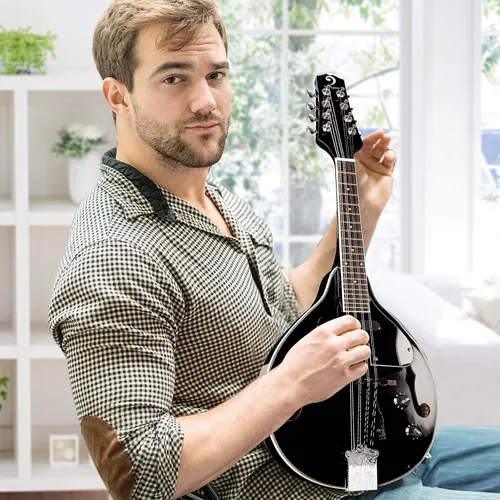 Vista 9 de Vangoa Instrumento de Mandolina de Caoba Eléctrico Acústico Estilo A, Mandolina Musical para Principiantes, Adultos, Adolescentes, Niños, Negro