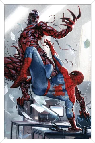Vista 12 de Trends International Marvel Comics Carnage - Póster de pared de batalla con Spider-Man, 14.725 x 22.375 pulgadas, versión enmarcada de madera
