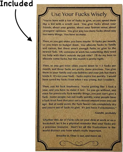 Vista 2 de Give a Fuck - FUCK wooden cutouts - Make your own 12oz Jar of Fucks! 170 per pack - (Explanation Card Included)