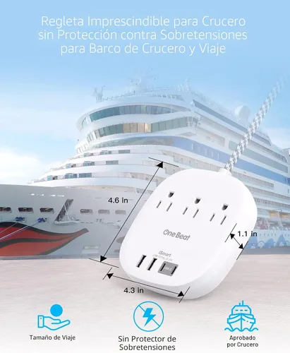 Vista 3 de Regleta de corriente con enchufe plano, cable de extensión ultraplano de 6 pies - 3 salidas 4 puertos USB (2 USB C) 22.5W/4.5A estación de carga