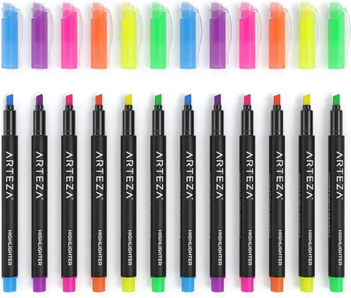 Vista 6 de ARTEZA Resaltadores – Juego de 60 colores neón surtidos con puntas de cincel estrechas, tinta de secado rápido para la escuela, oficina, diario