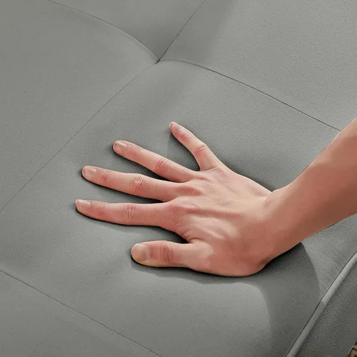 Vista 6 de Sofá cama de tela moderna, sofá cama convertible con 2 almohadas y reposabrazos, sofá reclinable plegable de 75 pulgadas con patas de madera maciza