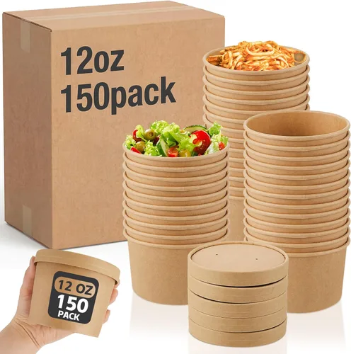 Vista 11 de Sabary Paquete de 50 Recipientes de Papel para Sopa de 8 oz con Tapa Desechables de Papel Kraft Recipientes para Comida Aptos para Microondas