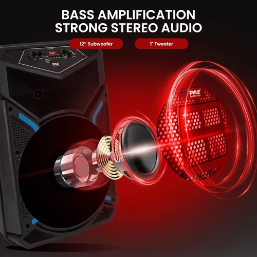 Vista 2 de Pyle - Sistema de bocinas PA portátil con Bluetooth - Altavoz Bluetooth para exteriores de 800W, sistema de bocinas PA portátil con micrófono