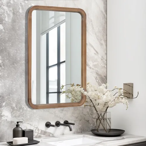 Vista 14 de WallBeyond - Espejo de madera de 18x24 pulgadas para baño, espejo de pared con marco de madera estilo granja, espejo rectangular montado en la pared