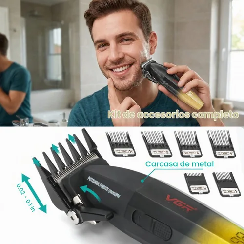 Vista 5 de VGR 003 - Cortapelos profesionales para hombre con juego de recortadora de podadora, color dorado 9000 RPM; 250min runtime; LED display; 6 comb