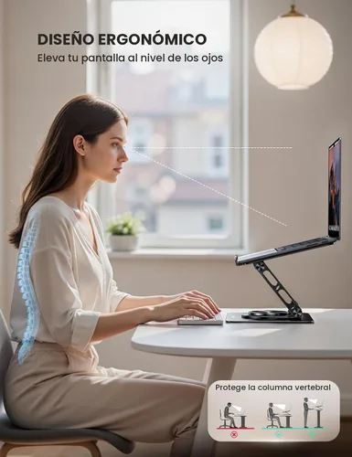 Vista 4 de Lamicall - Soporte ajustable para laptop para escritorio - Base giratoria de 360 grados, soporte ergonómico para computadora de aluminio, soporte