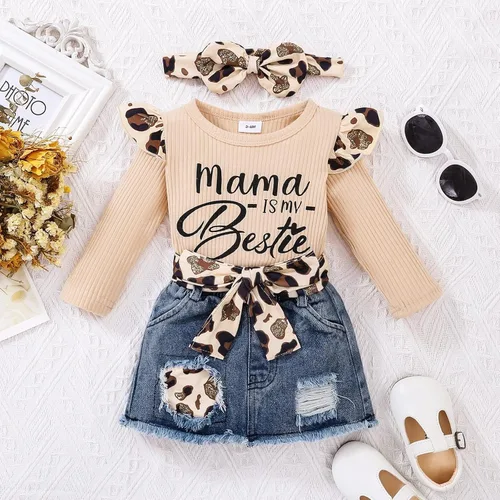 Vista 2 de CETEPY Ropa de bebé niña recién nacida manga larga con volantes mameluco pantalones cortos pantalones de leporad diadema trajes para bebés