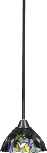 Vista 252 de Toltec Lighting Paramount - Mini colgante de 1 luz en acabado negro mate con cristal de arte perla de 7 pulgadas y estilo negro