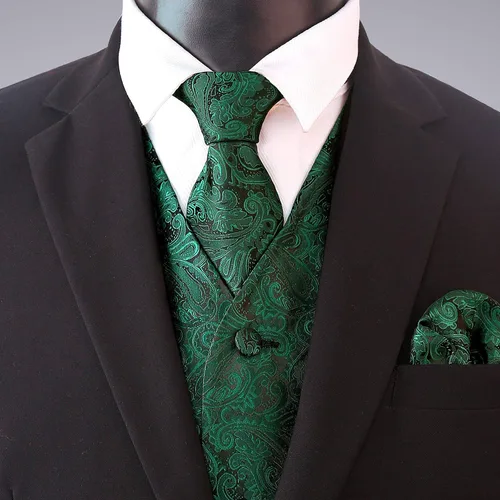 Vista 3 de Alizeal Chaleco de traje de cachemira para hombre, corbata de lazo autoatada, conjunto de corbata y bolsillo cuadrado de 3.5in