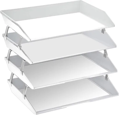 Vista 2 de Acrimet Facility - Organizador de archivos de escritorio de plástico con carga lateral de 4 niveles (color blanco)