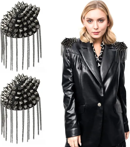 Vista 9 de AUEAR, 1 Pair Rivet Shoulder Epaulets Tassel Chain Fashion Metal Epaulettes Badge for Men and Women