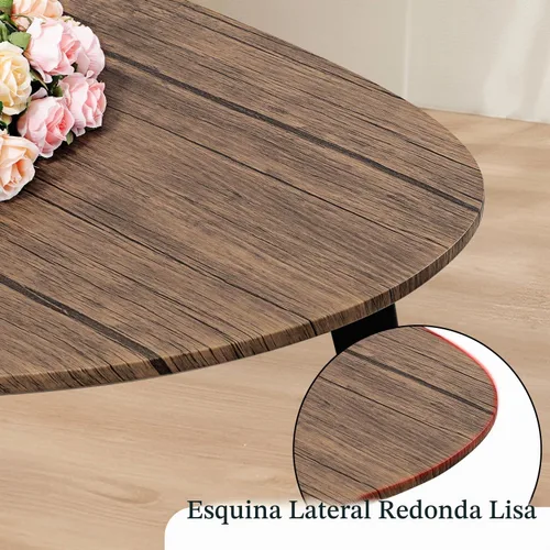 Vista 7 de Mesa de centro moderna para el espacio, mesa central ovalada simple con marco de madera para sala de estar, 19 pulgadas de profundidad x 34 pulgadas