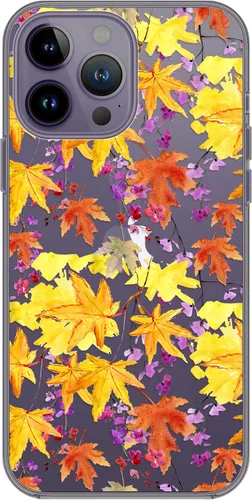 Vista 4 de Blingy's Funda para iPhone 14 Pro, diseño de hojas de otoño doradas, diseño divertido de otoño, funda protectora transparente de TPU suave