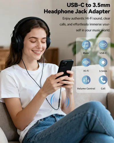 Vista 3 de Seulliya Adaptador USB C a conector de auriculares de 0.138 in para iPhone 15/16 Pro/Max, adaptador DAC de audio de alta resolución, convertidor