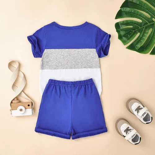 Vista 27 de Ropa para bebé niño pequeño, trajes de verano de manga corta, camiseta de retazos y pantalón con bolsillo, conjunto de 2 piezas, 12 meses a 4 años