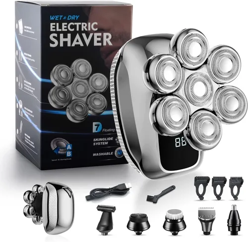 Vista 6 de Afeitadoras de cabeza para hombres calvos, afeitadoras eléctricas para hombres - Maquinilla de afeitar eléctrica inalámbrica impermeable IPX7