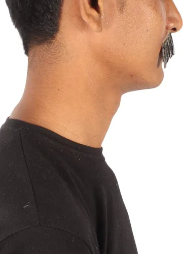 Vista 5 de HPO Hombres Cabello Humano Bigote Cosplay Pelo Facial (Gris)