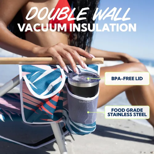 Vista 4 de SUN NINJA Vaso de acero inoxidable de 20 onzas, taza aislada al vacío de doble pared con tapa fácil de abrir, jarra de café de 20 onzas de grado