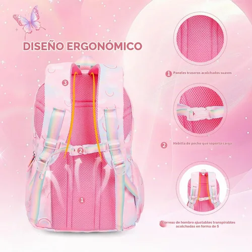 Vista 3 de Mochila Estética Kawaii Arcoíris
