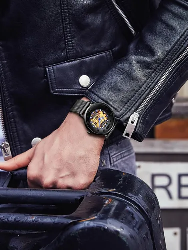 Vista 2 de SOLLEN Reloj automático esqueleto para hombre, reloj automático de esqueleto de doble cara para hombres