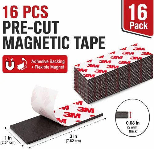Vista 2 de Paquete de 16 tiras magnéticas, cinta magnética con parte trasera adhesiva, tiras magnéticas resistentes (3 x 1 pulgadas), tiras magnéticas Ángulo