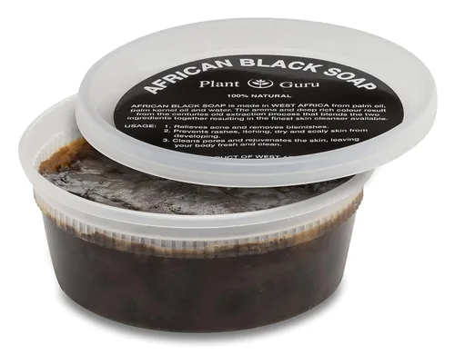Vista 2 de Pasta de jabón negro africano de 8 onzas. 100% crudo, puro y natural de Ghana. Tratamiento para el acné, ayuda contra el eccema y la psoriasis, piel