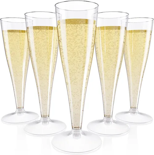 Vista 11 de JOLLY CHEF Paquete de 100 flautas de champán de plástico desechables de 4.5 oz, copas de champán de plástico con purpurina azul, adecuadas