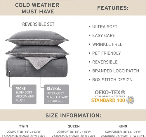 Vista 4 de Eddie Bauer - Juego de edredón individual, ropa de cama de microgamuza con reverso de suave felpa de borrego sintético, juego de cama de 2 piezas