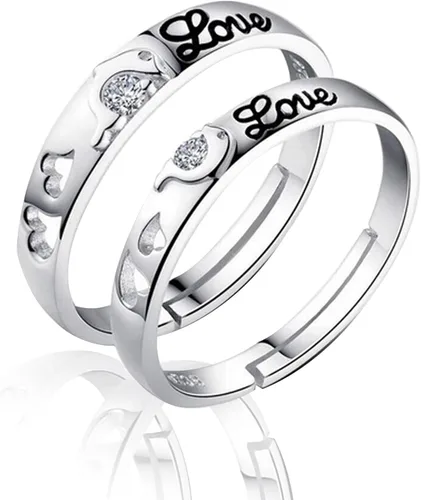 Vista 14 de Couples Rings Set Matching Promise Rings Adjustable Wedding Trendy Titanium Stainless Steel Rings for Couples Valentines Day Jewelry
