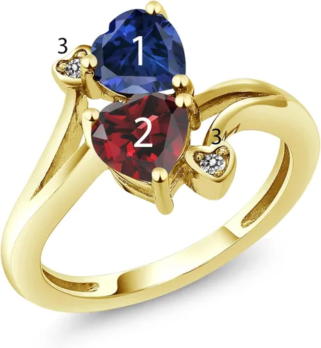 Vista 2 de Gem Stone King Anillo de compromiso de oro amarillo de 10 quilates personalizado y personalizado para construir tu propia piedra natal de 2 piedras