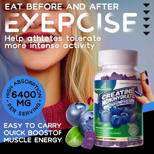 Vista 7 de Complejo de gomitas de monohidrato de creatina para hombres y mujeres, fórmula avanzada con L-taurina + vitamina B12, suplemento masticable sin