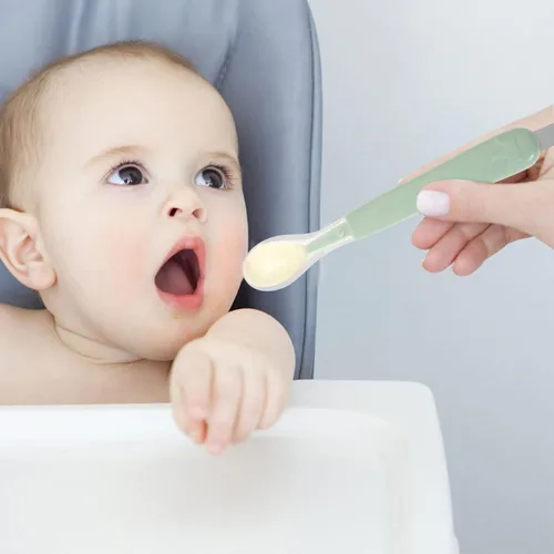 Vista 5 de Cuchara de bebé de doble cabeza, cuchara de silicona para bebés, cuchara de barro, cucharas de alimentación, juego de cuchara de entrenamiento