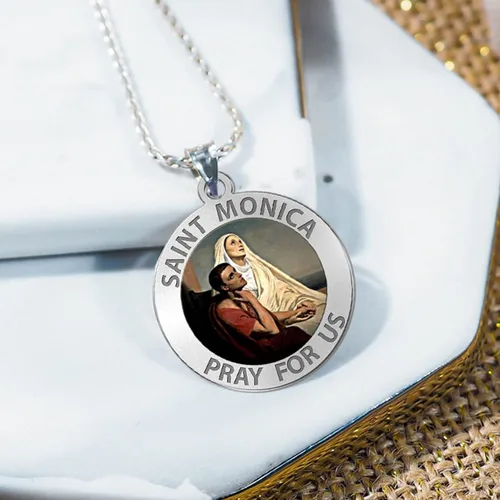 Vista 3 de Saint Monica Wsu hijo Saint Augustine medalla religiosa de color 34inch plata de ley