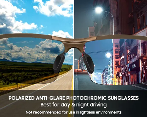 Vista 4 de TJUTR Lentes de sol fotocromáticos polarizados para hombre para conducir de día y noche, antirreflejos, ideales para condiciones de luz baja a media