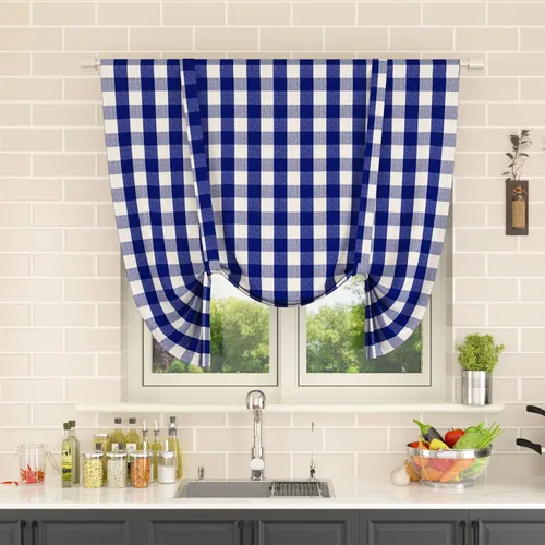 Vista 200 de Cenefas de cortina para ventana de 16 pulgadas de largo, 2 paneles de cuadros búfalo, cortinas pequeñas con bolsillo para barra, estilo clásico