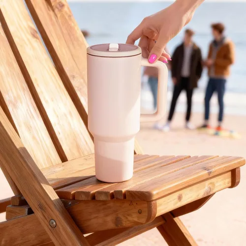 Vista 5 de Botella de agua de acero inoxidable de 40 onzas con asa, popote abatible, tapa y base de goma aislada - Tazón con aislamiento al vacío a prueba