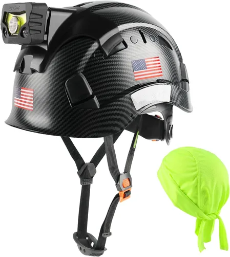 Vista 13 de GREEN DEVIL Casco de seguridad con luz recargable para faros delanteros y forro para casco, correa para barbilla, para hombre, ventilada