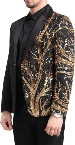 Vista 3 de Boyland - Blazer de esmoquin para hombre con lentejuelas doradas y flores, traje elegante para fiestas, cenas, graduación, chaqueta deportiva