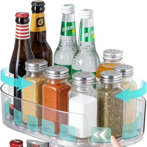 Vista 4 de Organizador transparente Lazy Susan para cocina y despensa, solución de almacenamiento giratoria para encimera de refrigerador y gabinete, mantiene