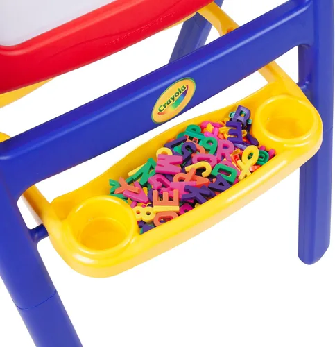 Vista 9 de Crayola Qwikflip Caballete para niños de 2 lados – Pizarra magnética giratoria de 360° y pizarra para tiza – Estación de arte 4 en 1 con rollo