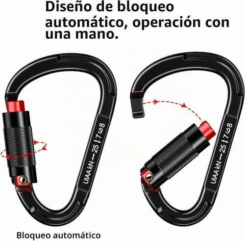 Vista 4 de Mosquetón de bloqueo automático, mosquetón resistente de 25 kN UIAA, mosquetón de escalada certificado por UIAA, mosquetones de seguridad