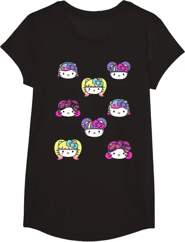 Vista 5 de hello kitty Kawaii Multi peinado Tee, Azul (Heather blue)