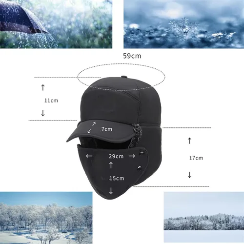 Vista 6 de Tozuor - Sombrero de trampero peludo, unisex con máscara facial, resistente al viento, cálido sombrero de trampero para invierno ruso sombreros