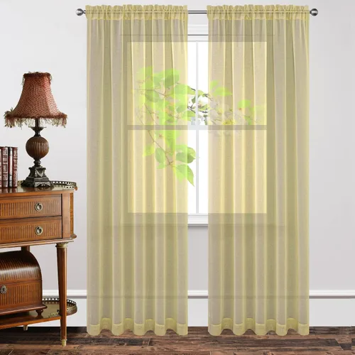 Vista 10 de Joydeco Juego de 2 paneles de cortinas traslúcidas blancas de 84 pulgadas de largo, cortinas traslúcidas de lino con bolsillo para barra