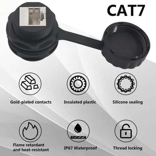 Vista 2 de PENGLIN 2 acopladores Ethernet CAT7 impermeables, conectores blindados RJ45 para montaje en panel para cable LAN Cat5e/Cat6/Cat7, extensor de red