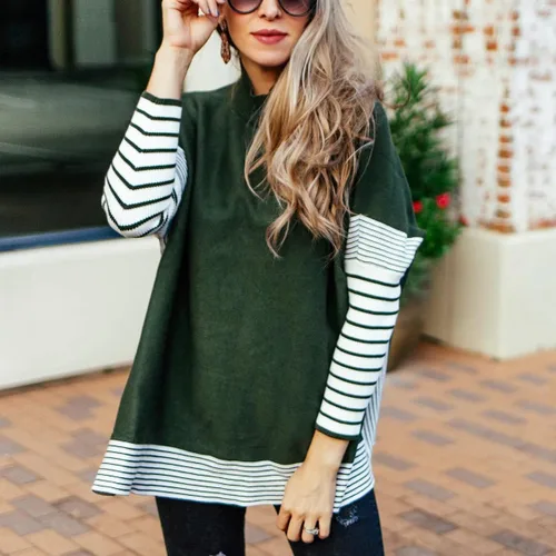 Vista 9 de Uniexcosm Womens Mock Neck Poncho Sweater Batwing Sleeve Oversized Chunky Knitted Pullover Jumper Tops