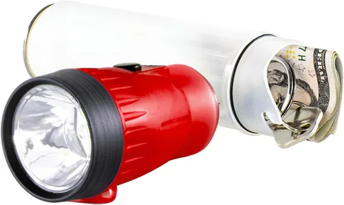 Vista 3 de Vida Gear linterna LED 4 en 1 multimodo 30 lúmenes, mango brillante y compartimento de almacenamiento, color azul.