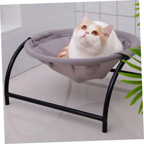 Vista 5 de POPETPOP Cuna elevada transpirable para mascotas para gatos y perros, elegante cama de malla para uso en interiores y exteriores, cómoda