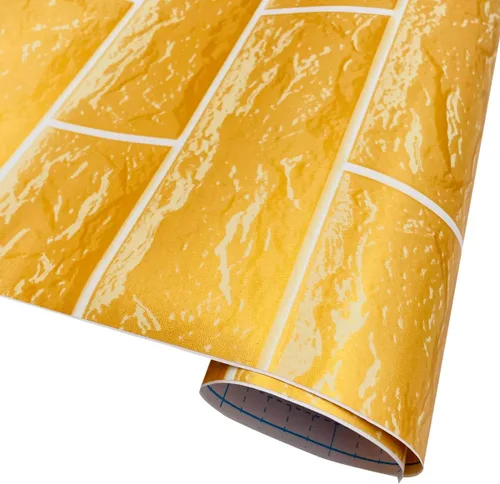 Vista 5 de Rollo de papel tapiz de ladrillos dorados de 32.8 pies, película de vinilo autoadhesiva para pared, para el hogar, cocina, contra salpicaduras